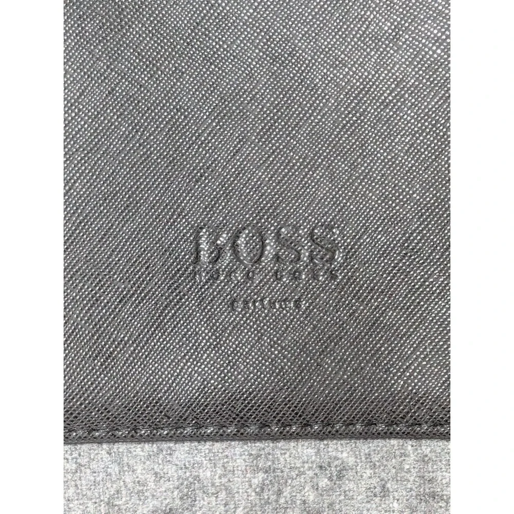Hugo Boss Laptop Briefcase Bag Gray Felt Black‎ Leather #ManOfToday Work Travel